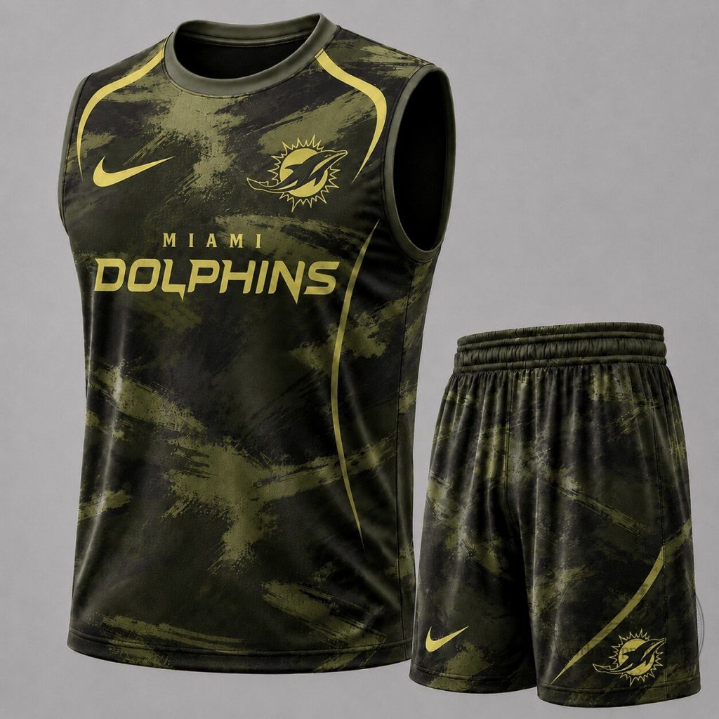 Miami Dolphins Premium NFL Army Camo Tank Top & Shorts Set TD Miami Dolphins | Premium NFL Army Camo Tank Top & Shorts Set TD