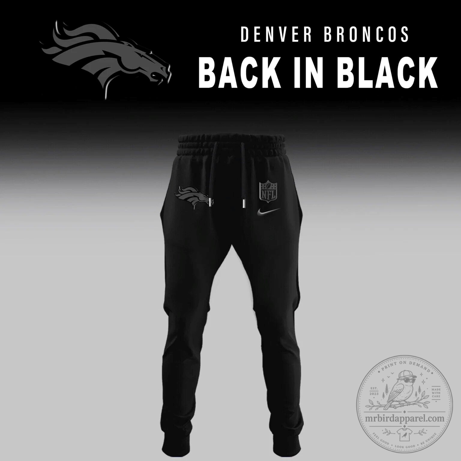 Denver Broncos Back In Black Football Team Hoodie and Jogger Pants Set 9 Denver Broncos Back In Black Football Team Hoodie and Jogger Pants Set