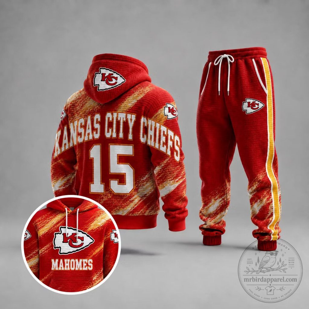 Kansas City Chiefs Patrick Mahomes Number 15 Football Team Hoodie and Pants Set Kansas City Chiefs Patrick Mahomes Number 15 Football Team Hoodie and Pants Set