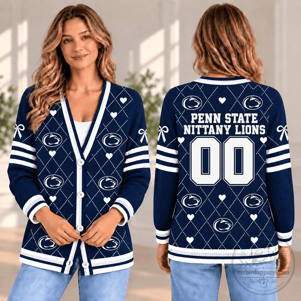 Penn State Nittany Lions Personalized Argyle Pattern Cardigan Sweater