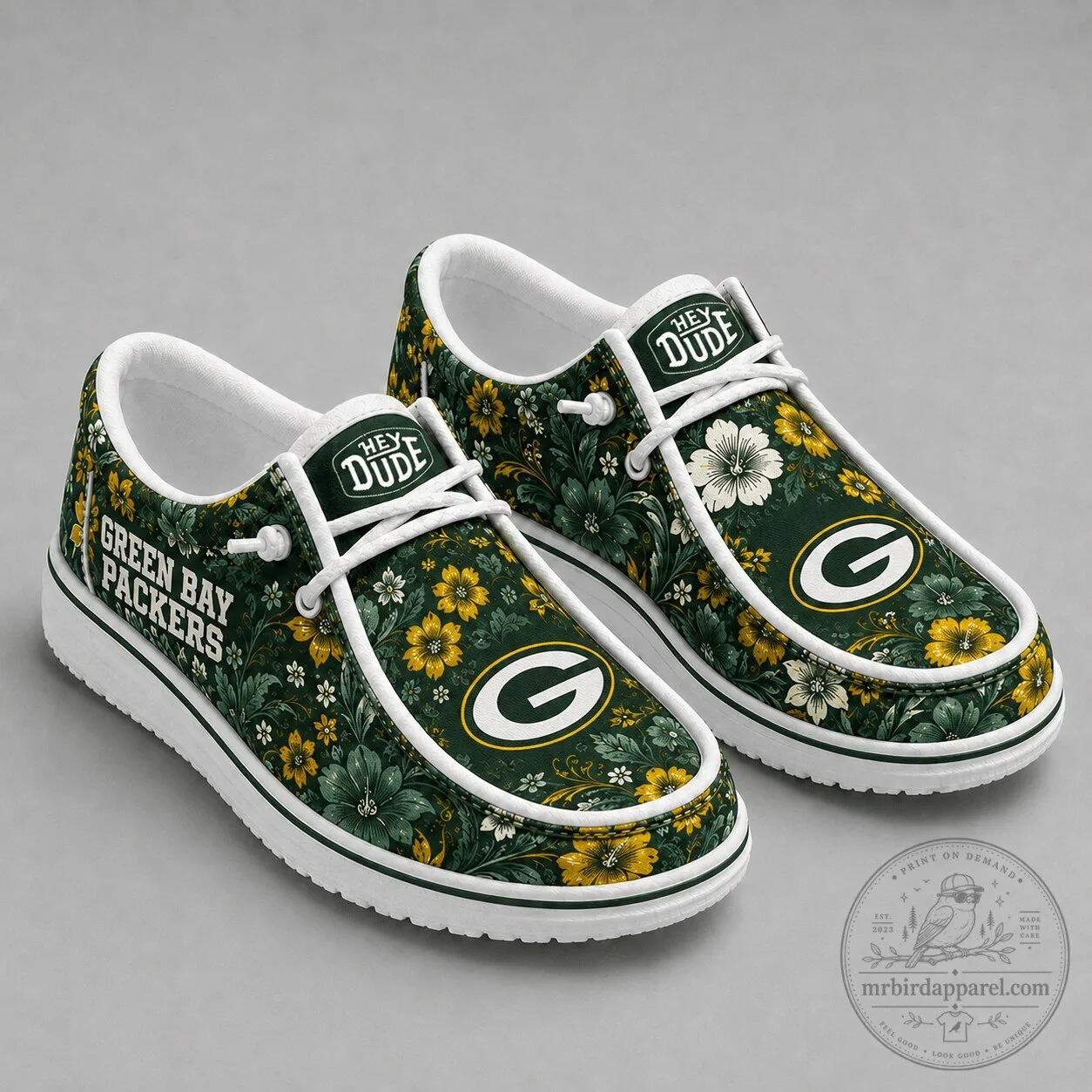Floral Pattern Loafer Shoes featuring the Green Bay Packers NFL Team 1 Floral Pattern Loafer Shoes featuring the Green Bay Packers NFL Team