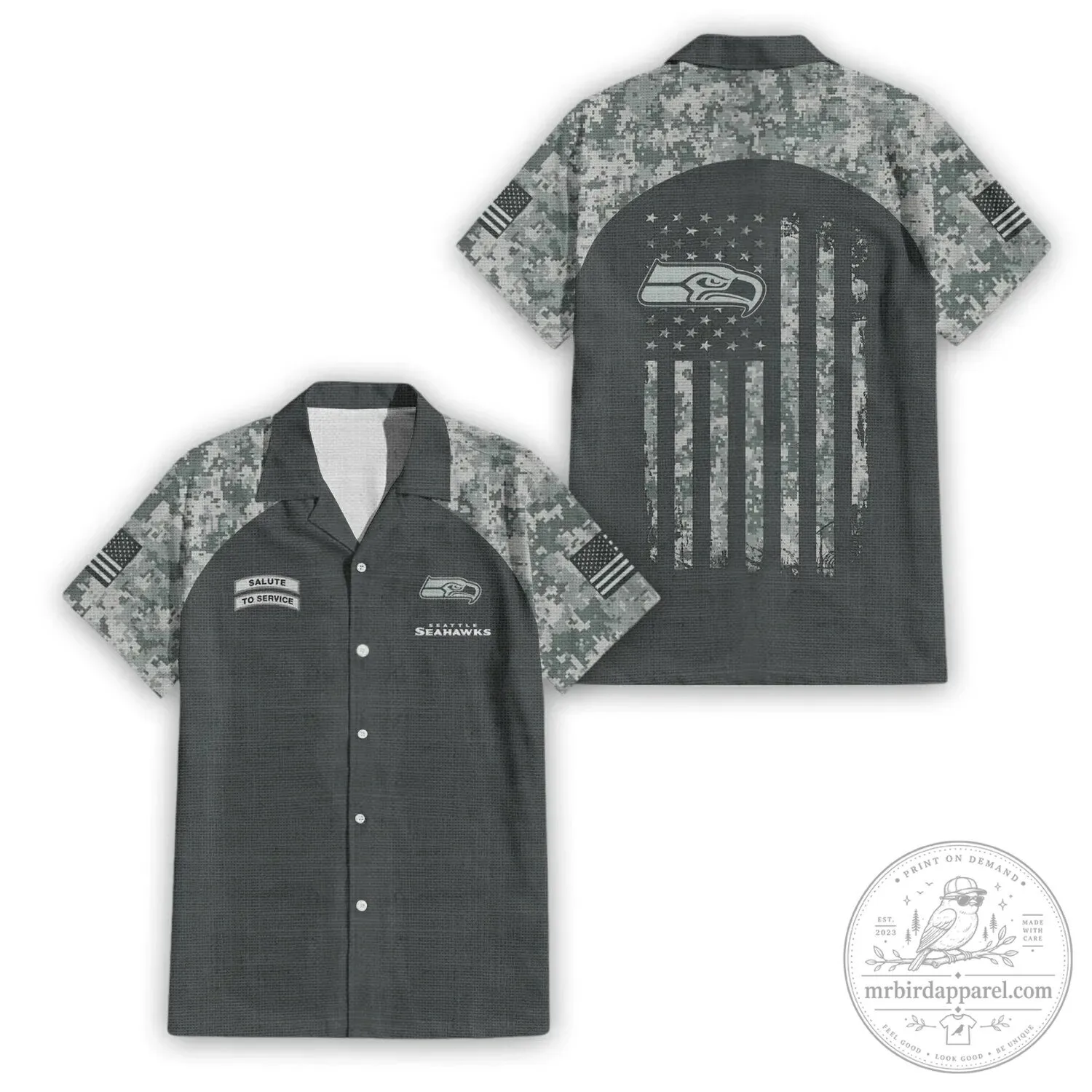 Military Camouflage Hawaiian Shirt for Seattle Seahawks Salute to Service