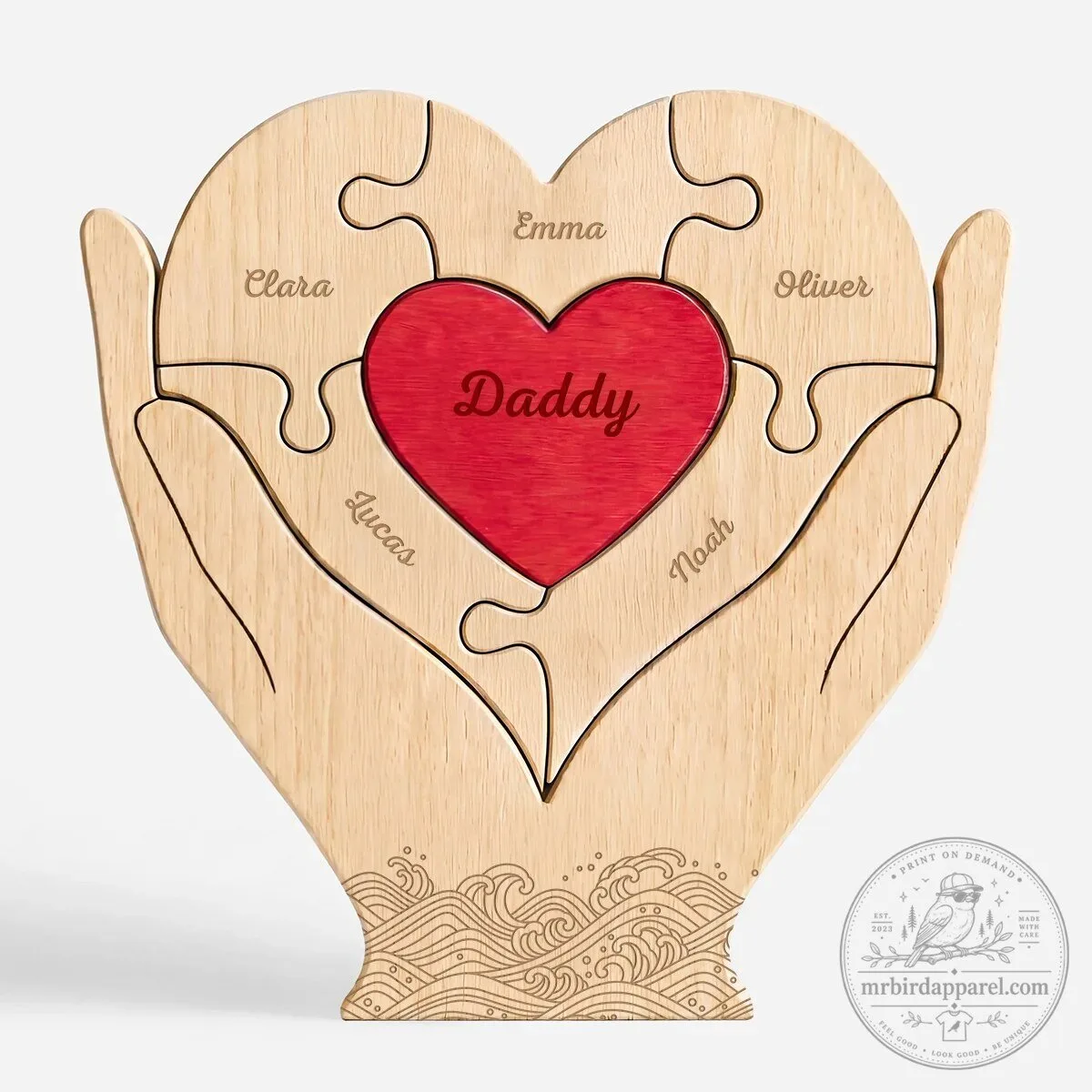 Personalized Heart Shaped Wooden Puzzle with Family Names for Dad
