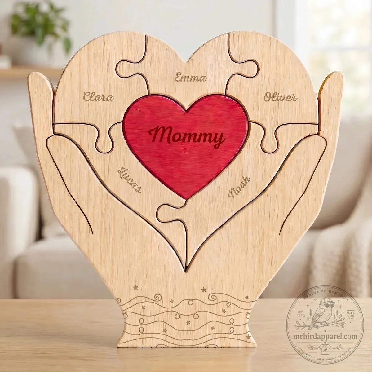 Personalized Heart Shaped Wooden Puzzle with Family Names for Dad 7 Personalized Heart Shaped Wooden Puzzle with Family Names for Dad