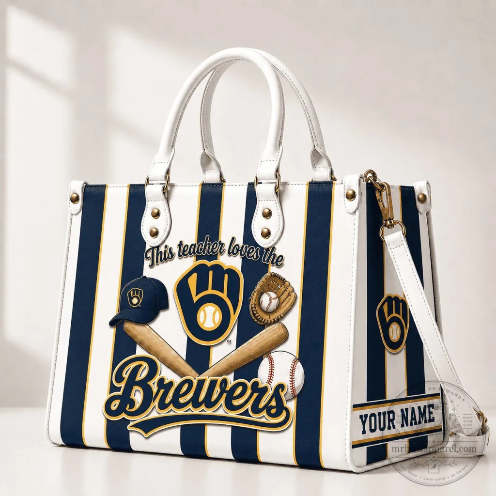 Milwaukee Brewers Baseball Striped Personalized Teacher Handbag Milwaukee Brewers Baseball Striped Personalized Teacher Handbag