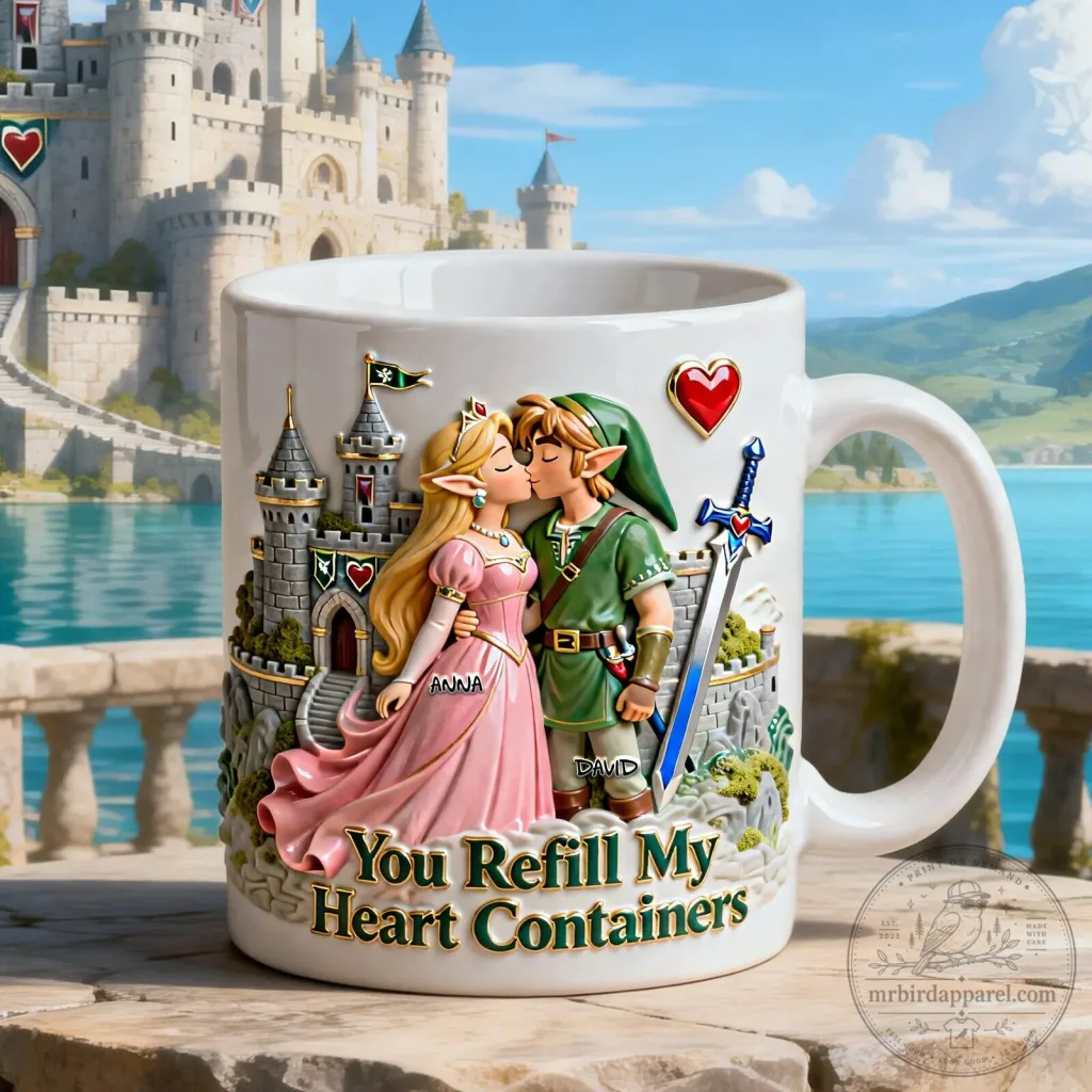 Legend of Zelda Link and Princess Zelda You Refill My Heart Containers Coffee Mug Legend of Zelda Link and Princess Zelda You Refill My Heart Containers Coffee Mug
