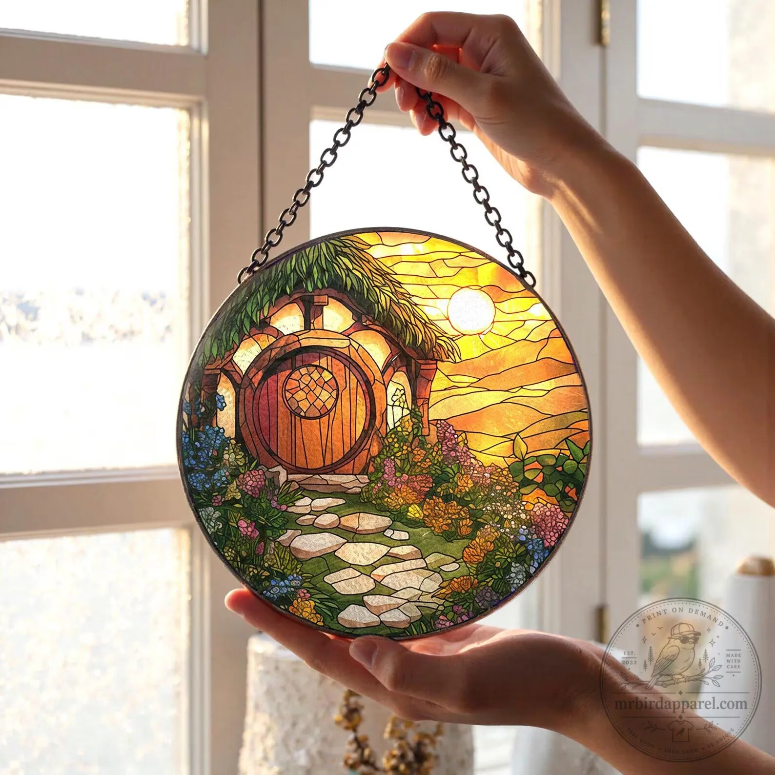 Lord of the Rings Hobbiton Bag End Stained Glass Suncatcher