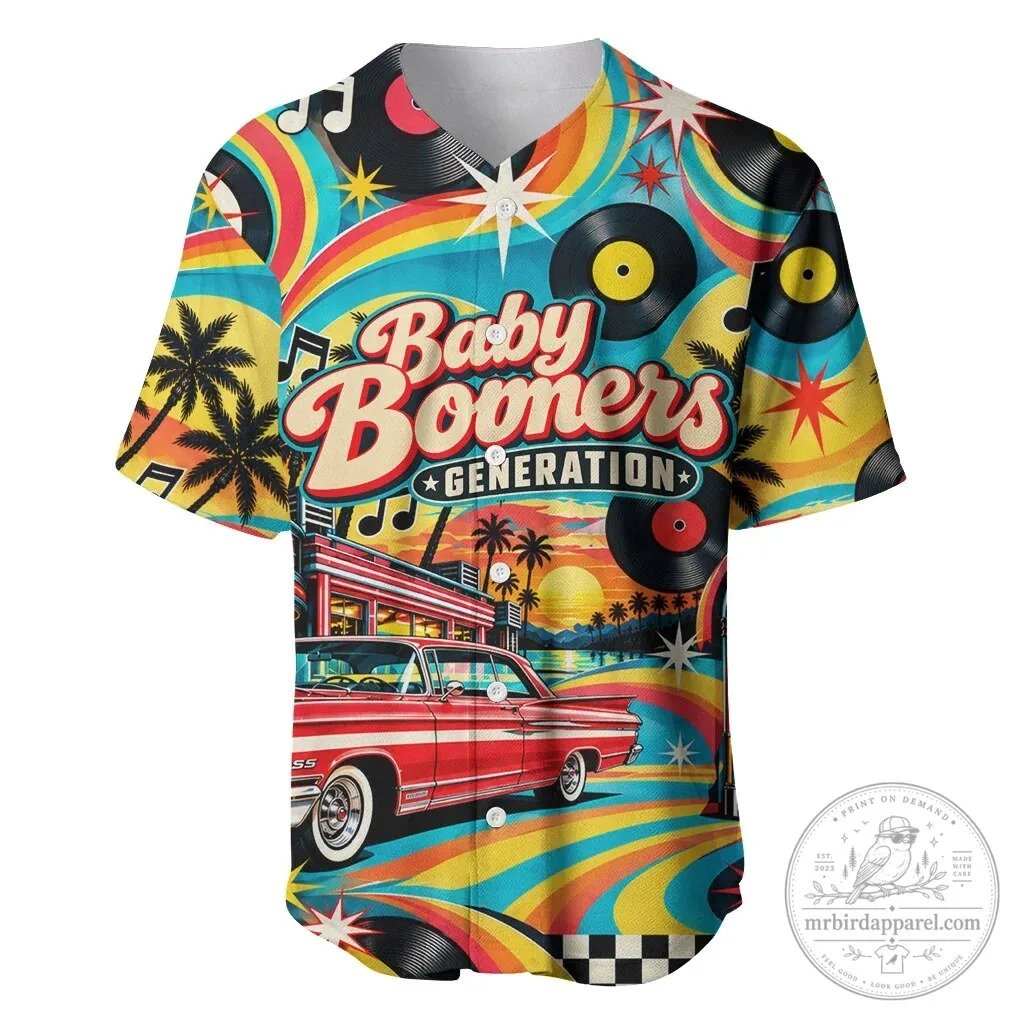 Baby Boomers Generation Vintage Retro Classic Car Vinyl Records Baseball Jersey