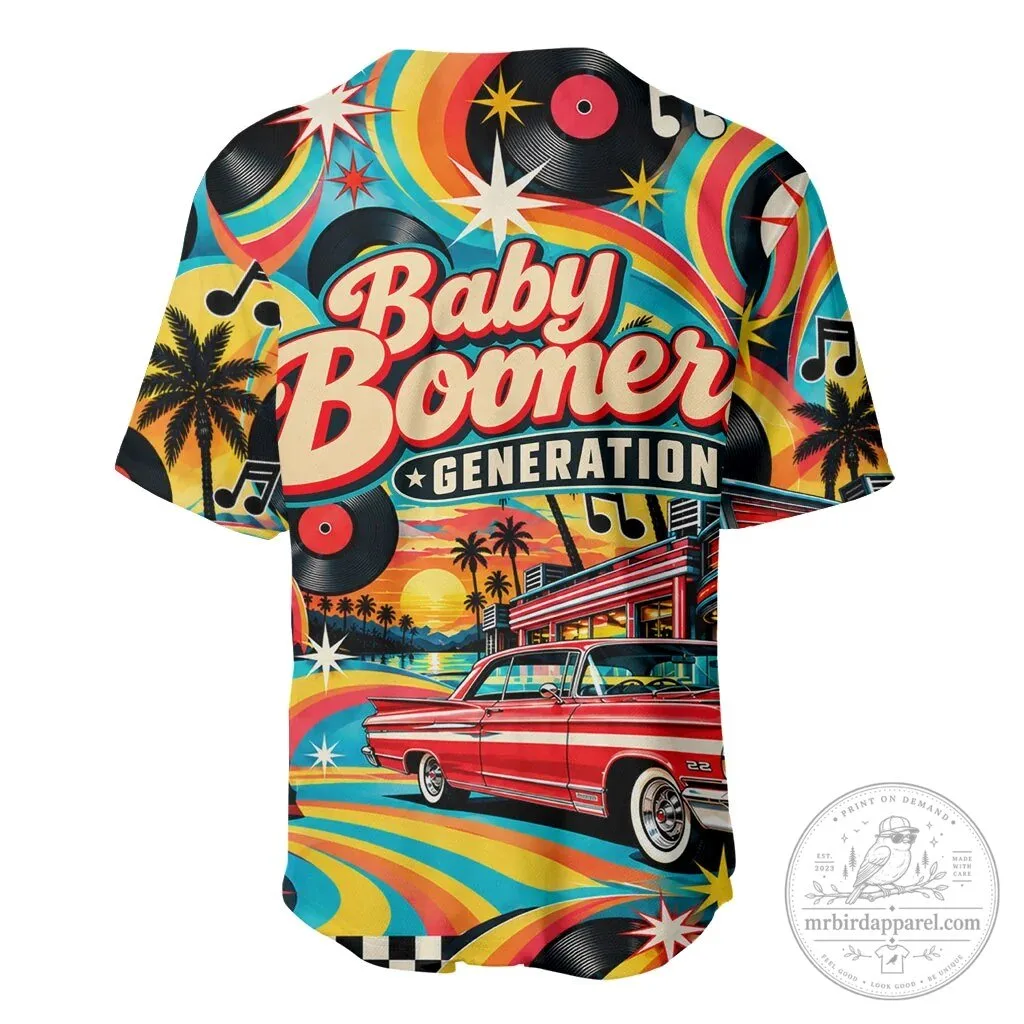Baby Boomers Generation Vintage Retro Classic Car Vinyl Records Baseball Jersey – image 2 of 3
