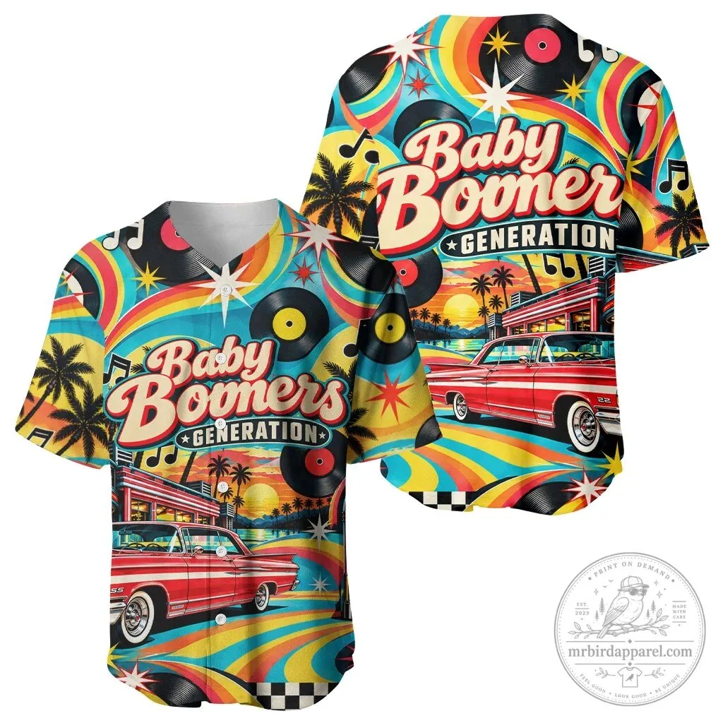 Baby Boomers Generation Vintage Retro Classic Car Vinyl Records Baseball Jersey – image 3 of 3