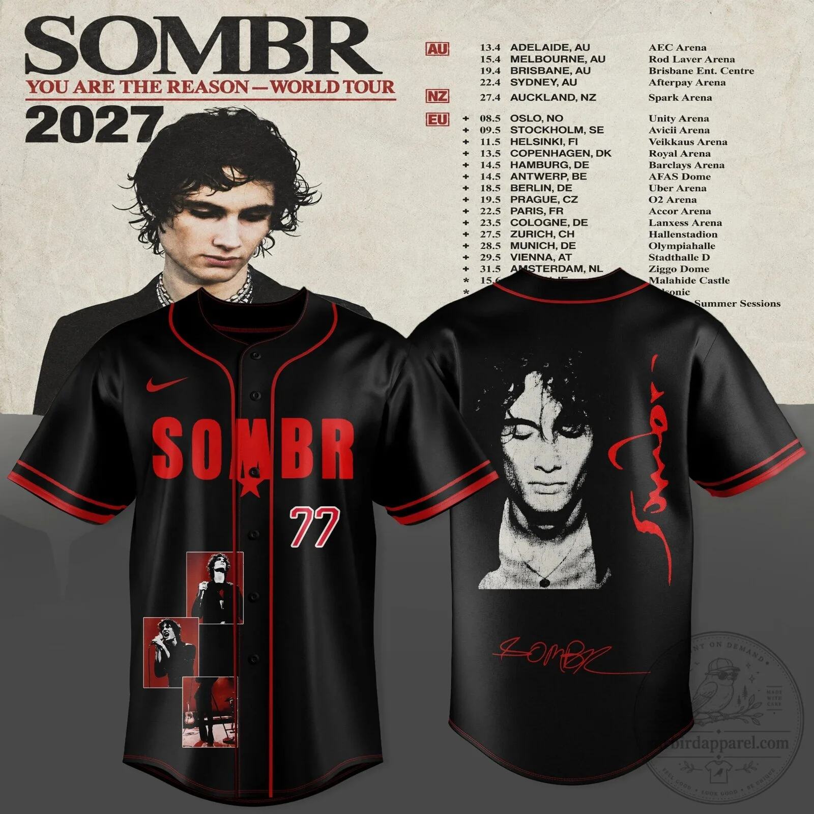 2027 Baseball Jersey for Sombr's You Are The Reason World Tour