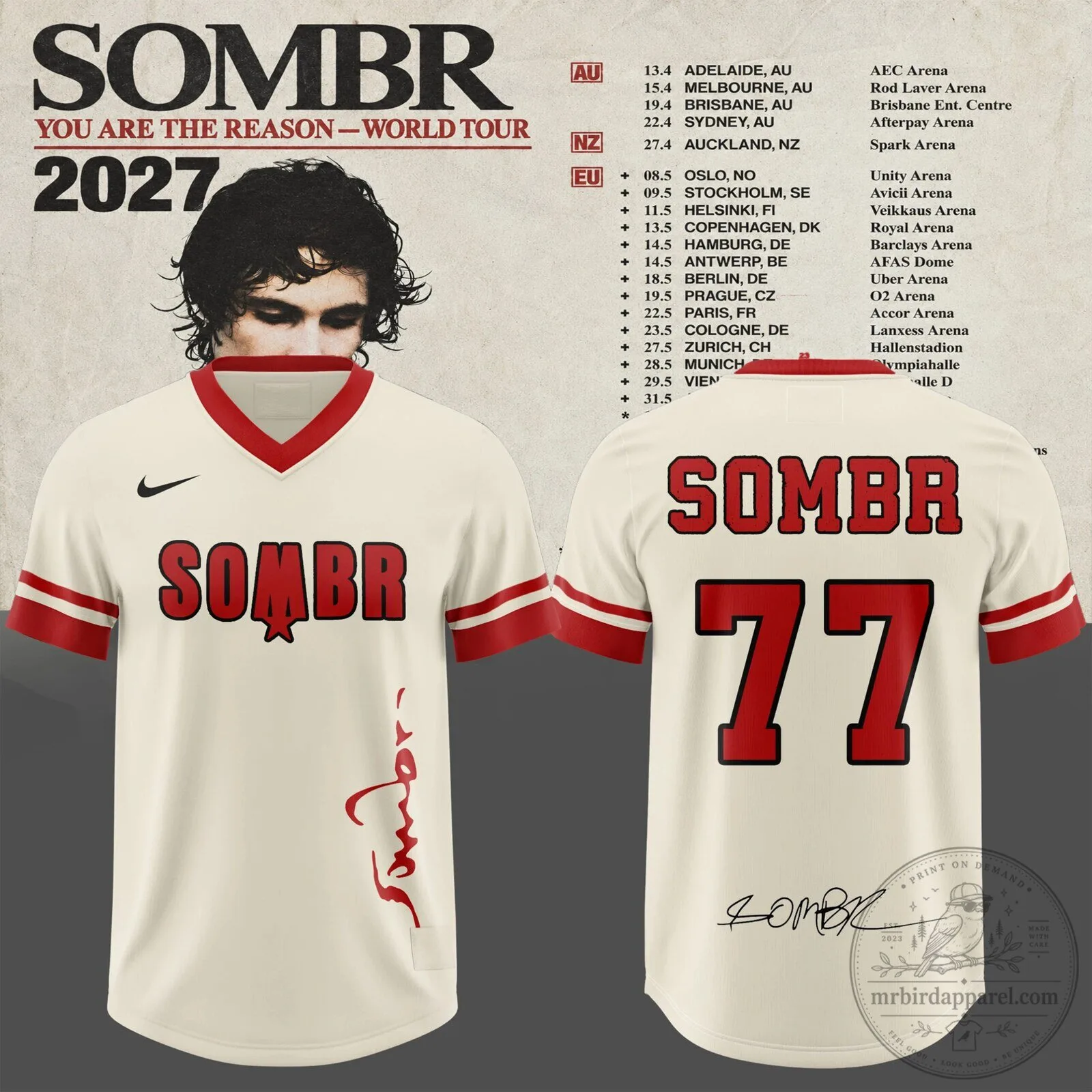2027 World Tour Baseball Jersey - You Are The Reason by Sombr