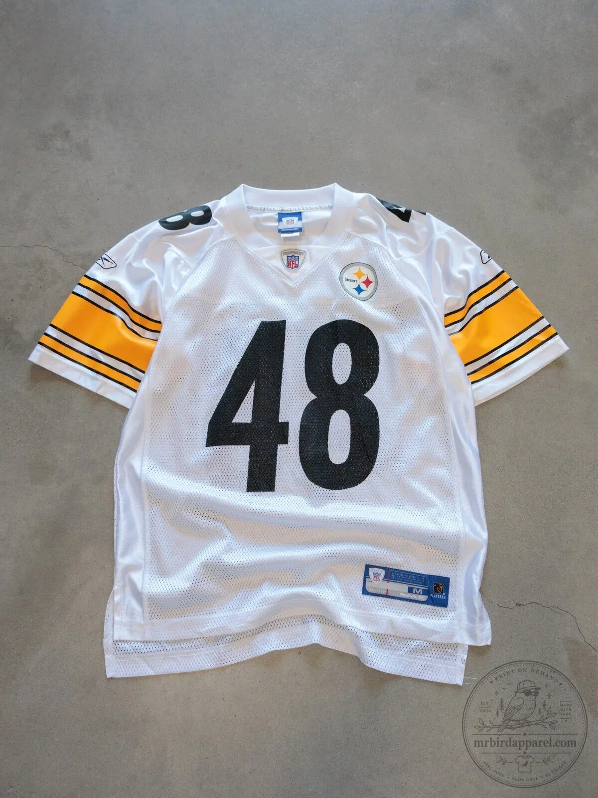 Pittsburgh Steelers White Football Jersey with Number 48 and Team Logo