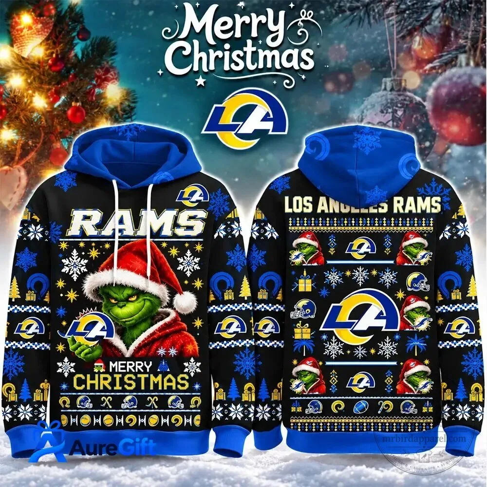Merry Christmas Grinch Hoodie - Ugly Sweater Style for Los Angeles Rams Fans 11 Merry Christmas Grinch Hoodie - Ugly Sweater Style for Los Angeles Rams Fans