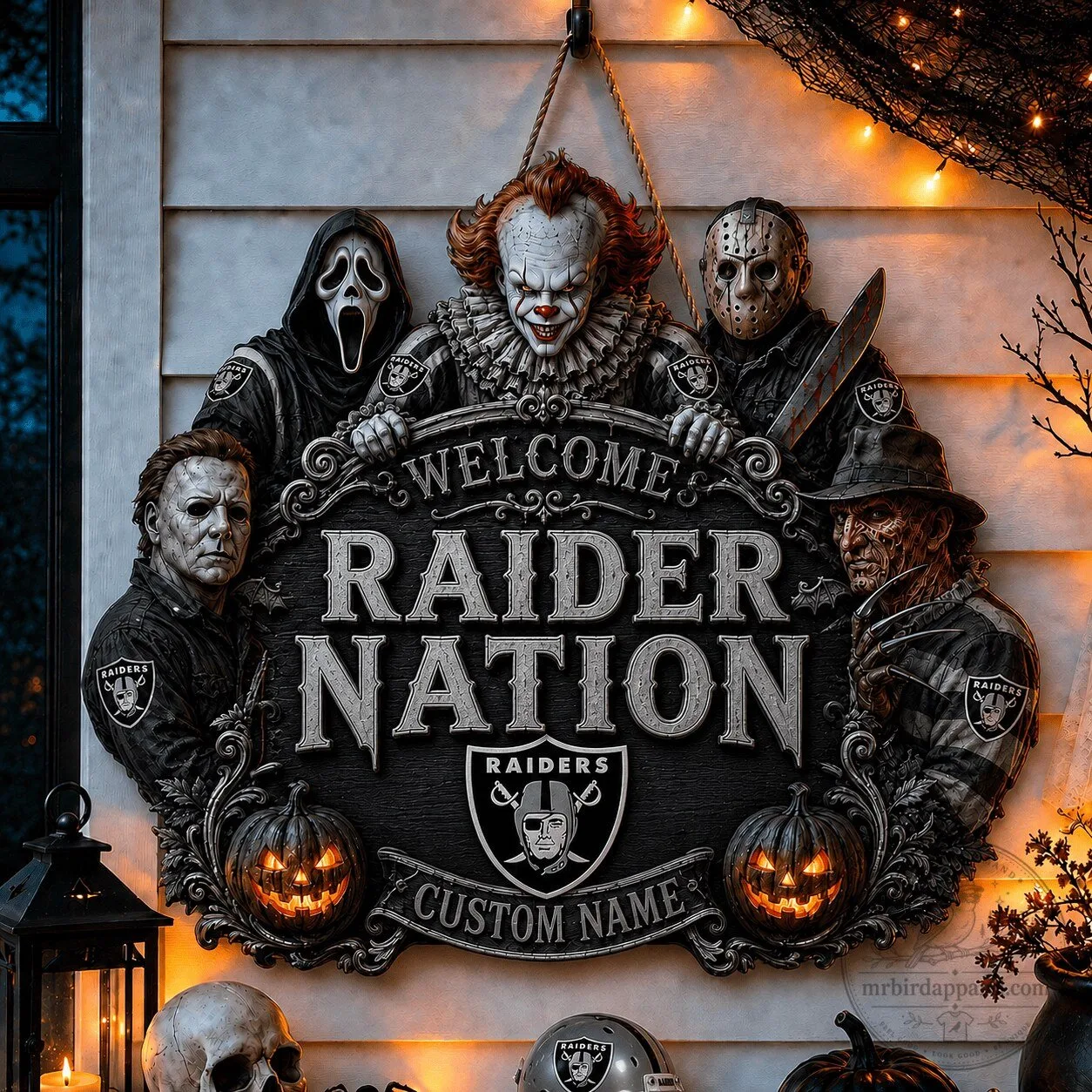 Las Vegas Raiders Halloween Welcome Sign with Horror Movie Characters