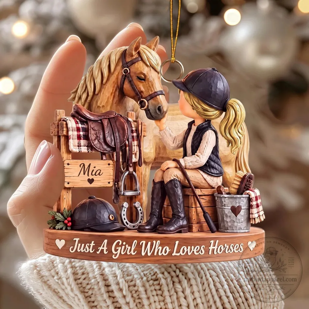 Personalized Horse Riding Girl Christmas Ornament with Custom Name Personalized Horse Riding Girl Christmas Ornament with Custom Name