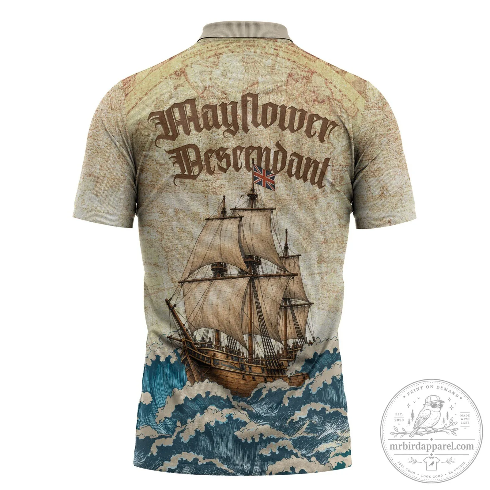 Mayflower Descendant Ship Vintage Nautical Map Ocean Waves Zipper Polo Shirt 9 Mayflower Descendant Ship Vintage Nautical Map Ocean Waves Zipper Polo Shirt