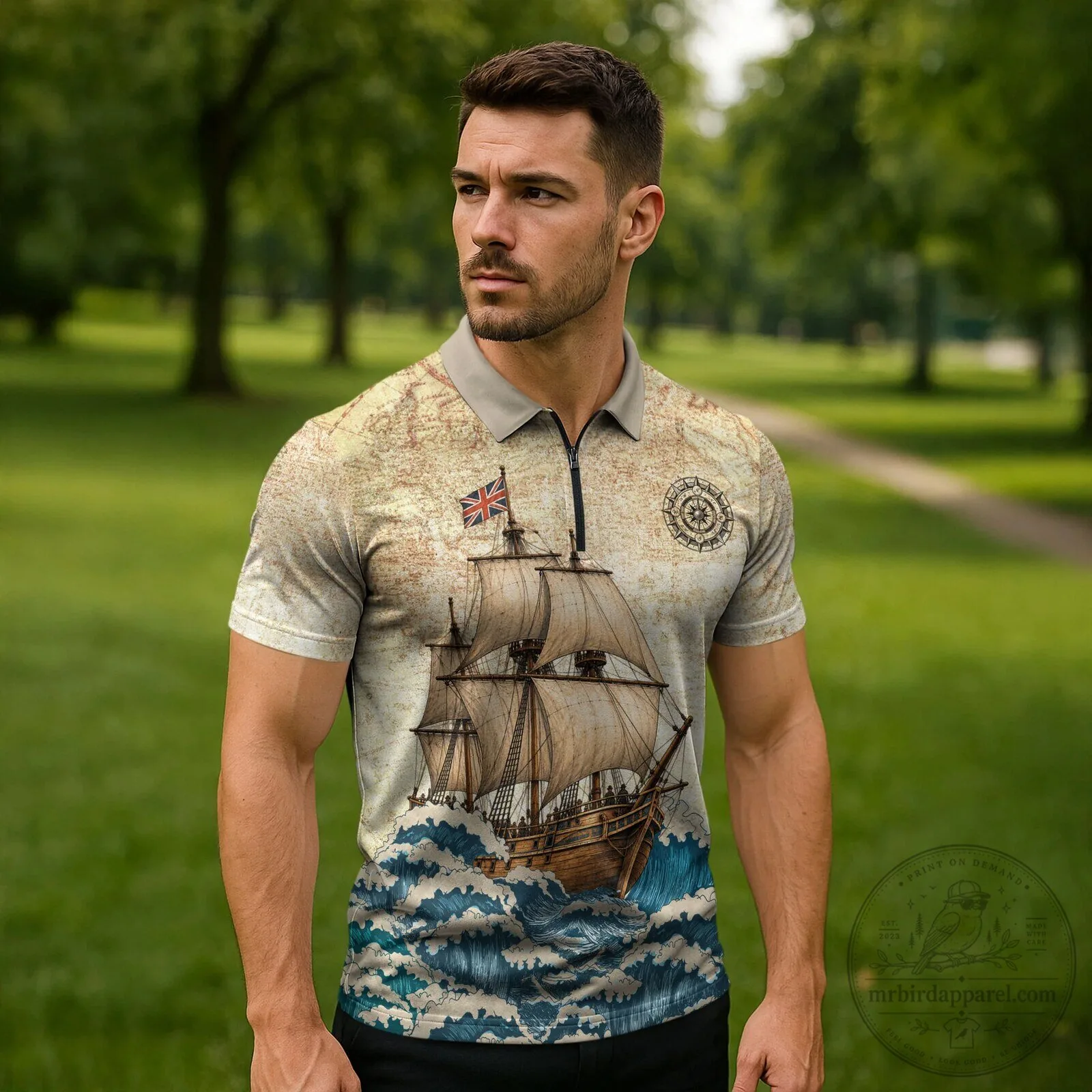 Mayflower Descendant Ship Vintage Nautical Map Ocean Waves Zipper Polo Shirt 10 Mayflower Descendant Ship Vintage Nautical Map Ocean Waves Zipper Polo Shirt