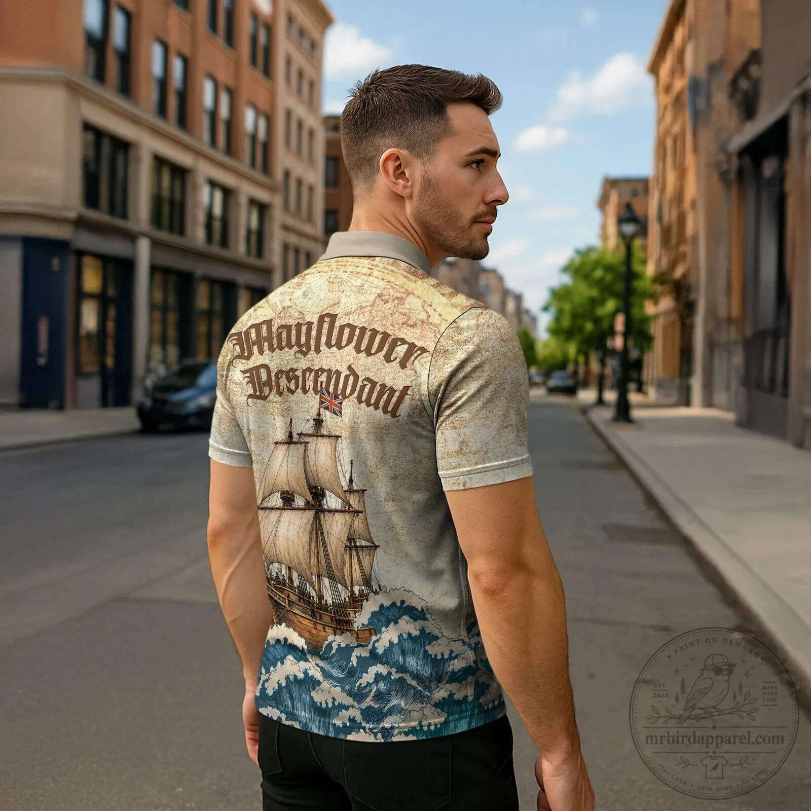 Mayflower Descendant Ship Vintage Nautical Map Ocean Waves Zipper Polo Shirt 11 Mayflower Descendant Ship Vintage Nautical Map Ocean Waves Zipper Polo Shirt