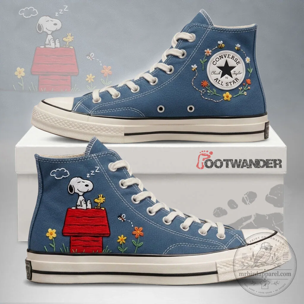 Converse Chuck Taylor All Star High Top Canvas Shoes with Embroidered Snoopy Design