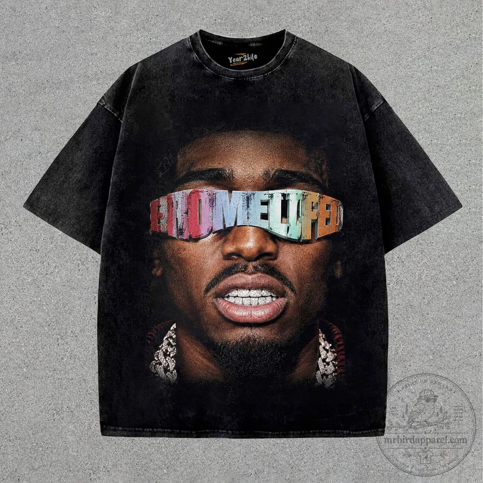 Quavo Huncho 2026 Album Cover Art Black Washed Graphic T-Shirt 2 Quavo Huncho 2026 Album Cover Art Black Washed Graphic T-Shirt