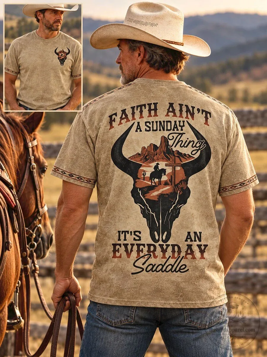 Faith Ain't A Sunday Thing Cowboy Skull Western Graphic T-Shirt 2 Faith Ain't A Sunday Thing Cowboy Skull Western Graphic T-Shirt