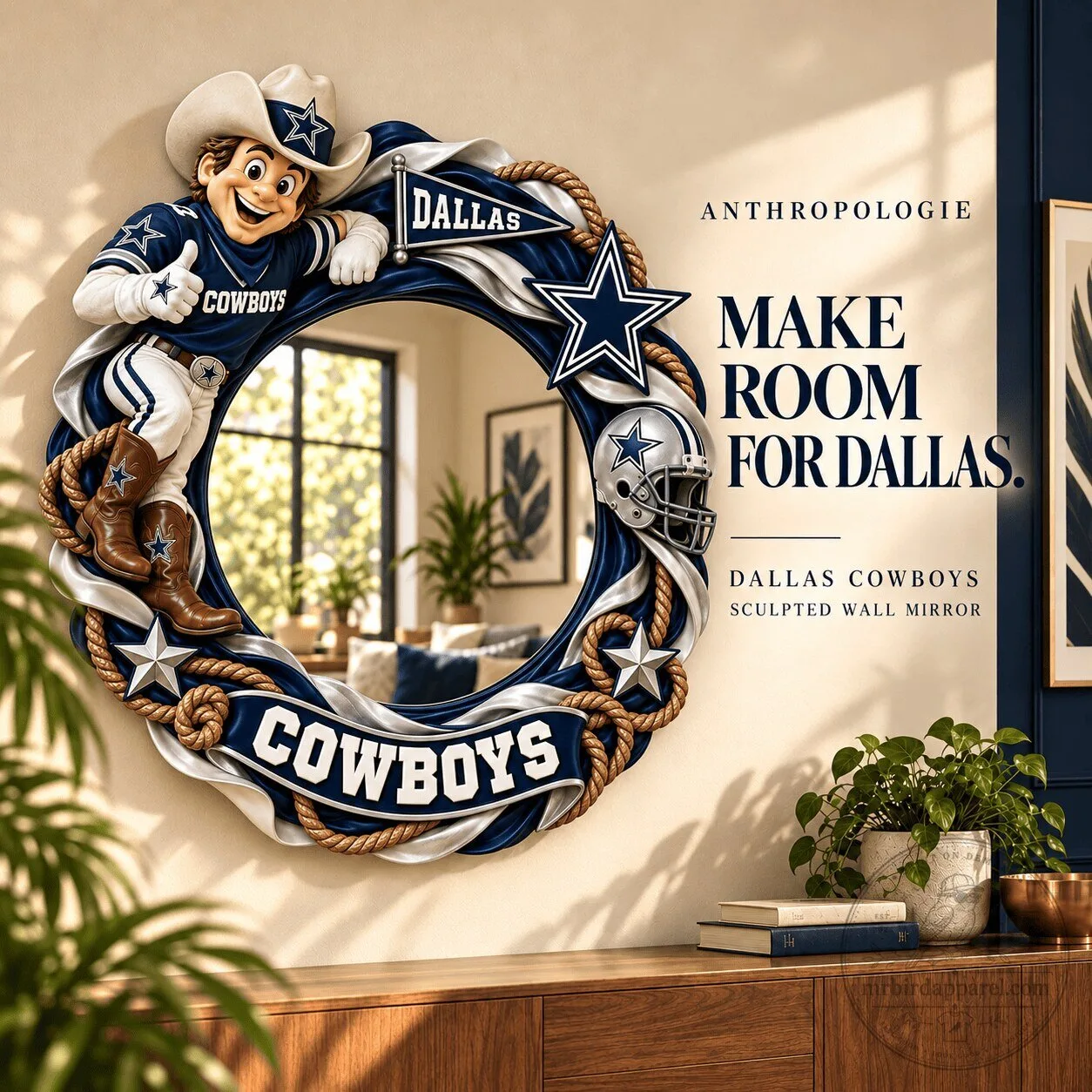 Dallas Cowboys NFL Football Team Mascot Sculpted Wall Mirror Decor