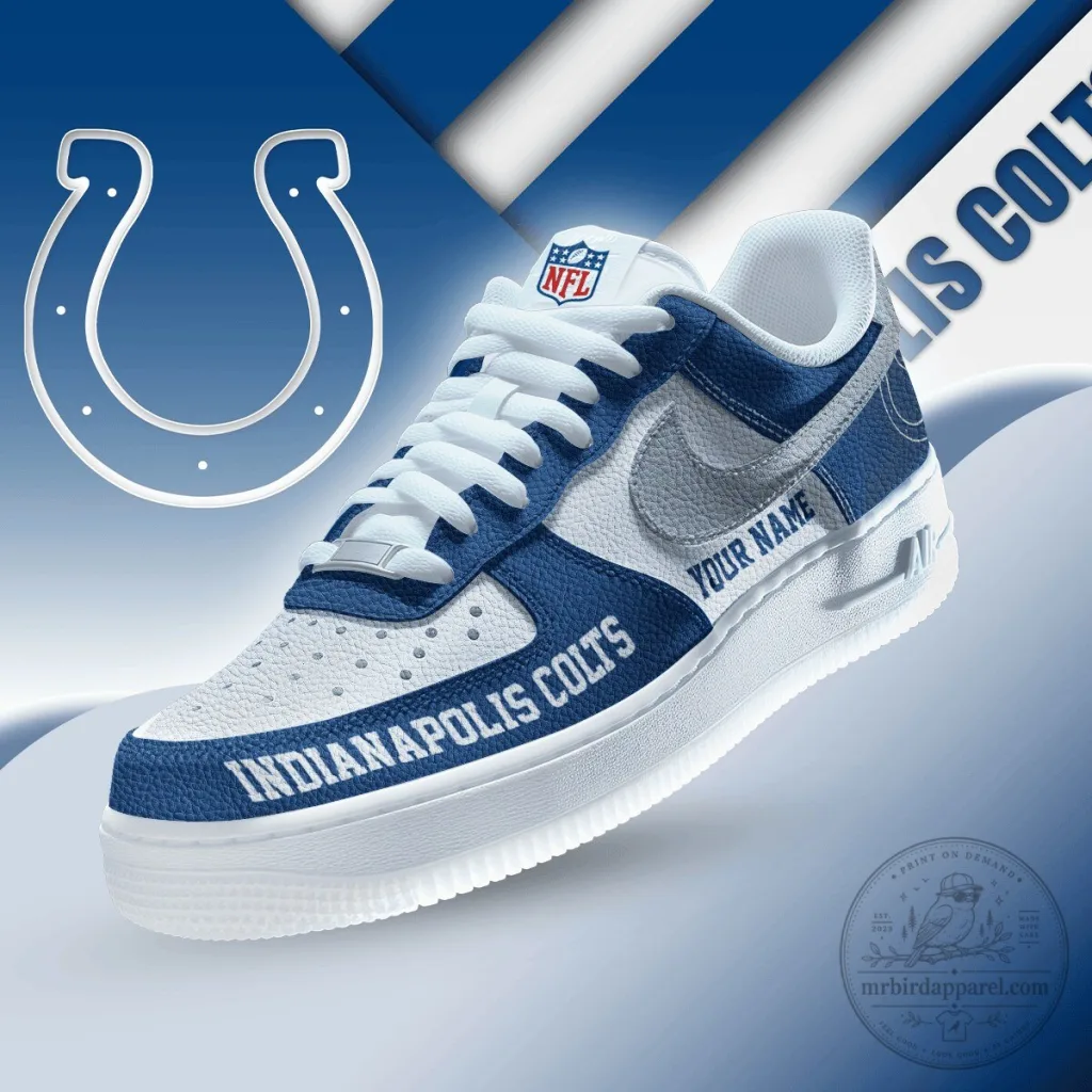 Indianapolis Colts Custom Name NFL Team Logo White and Blue Sneakers Indianapolis Colts Custom Name NFL Team Logo White and Blue Sneakers