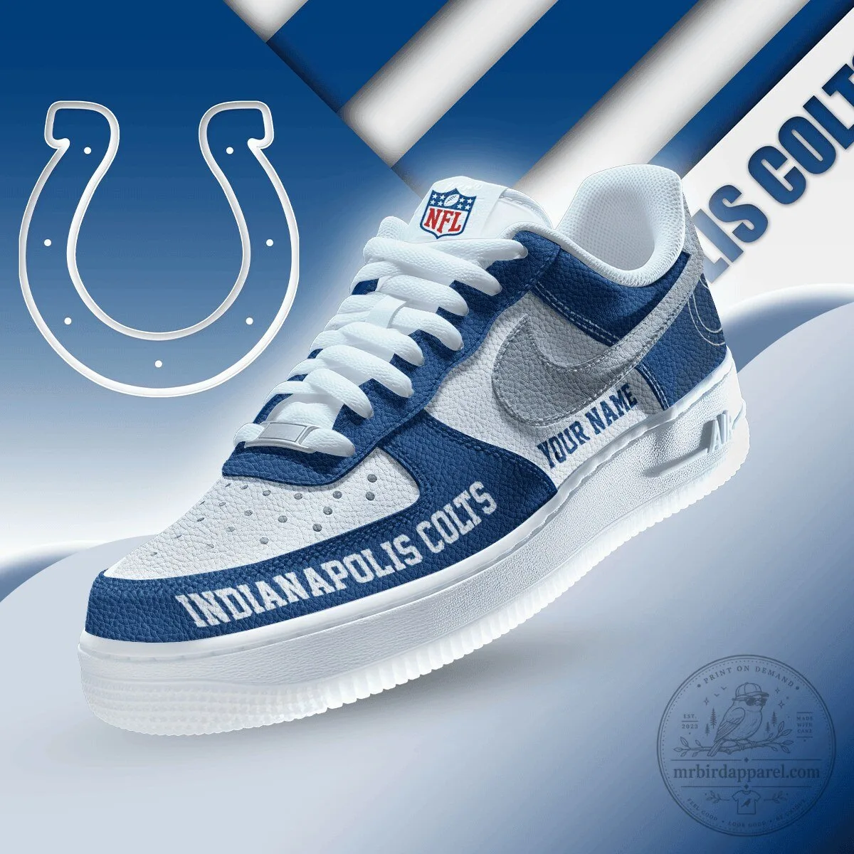 Indianapolis Colts Custom Name NFL Team Logo White and Blue Sneakers 5 Indianapolis Colts Custom Name NFL Team Logo White and Blue Sneakers