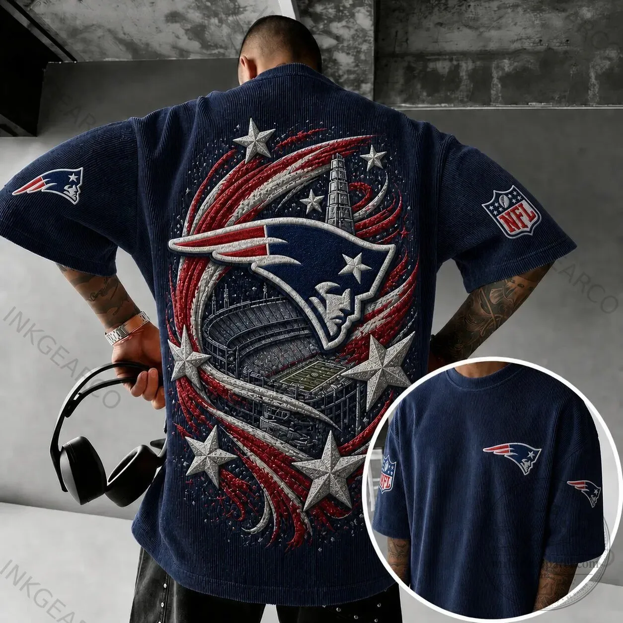 New England Patriots NFL Football Team Stadium Corduroy Short Sleeve Shirt 2 New England Patriots NFL Football Team Stadium Corduroy Short Sleeve Shirt