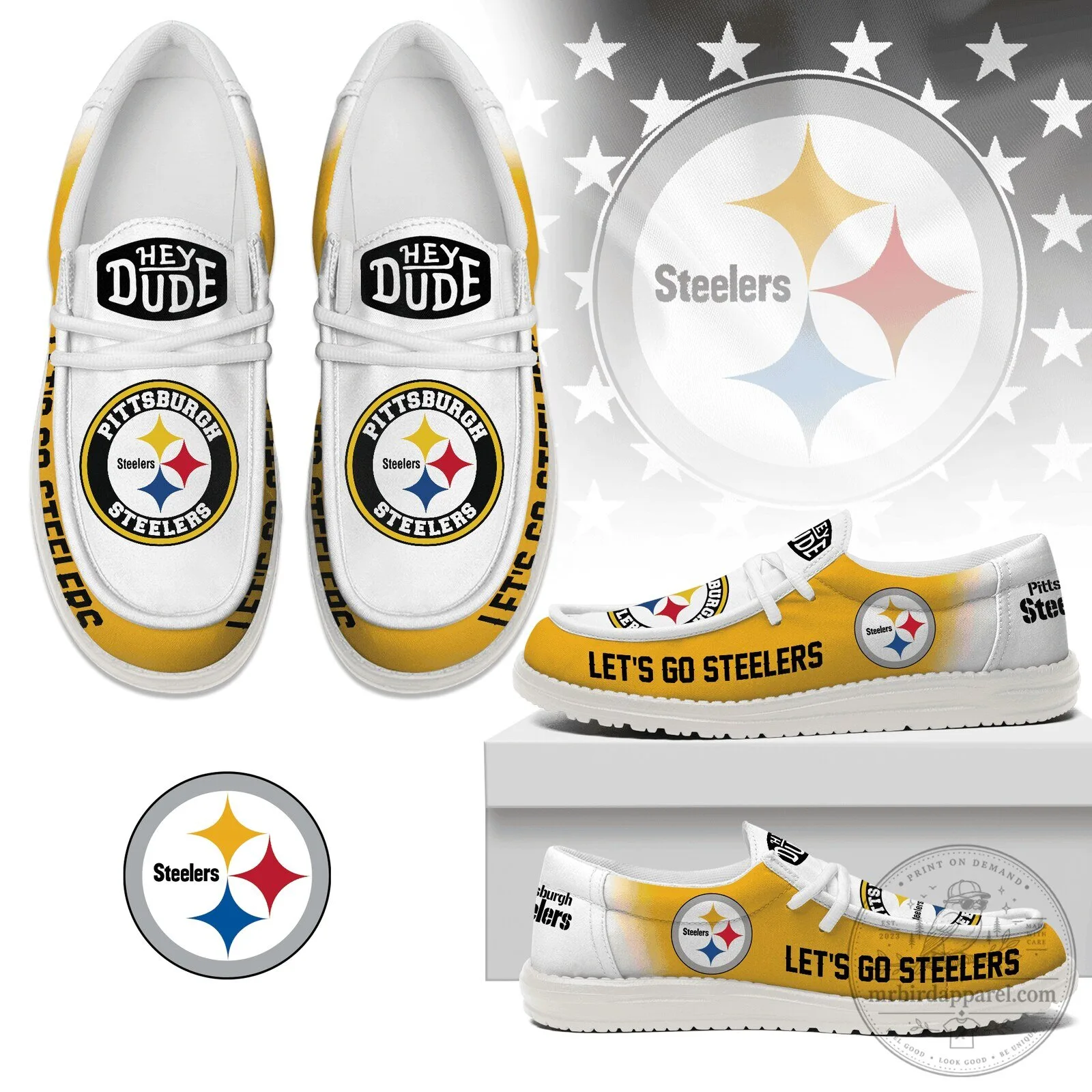 Hey Dude Style Shoes Featuring Pittsburgh Steelers Football Team Logo