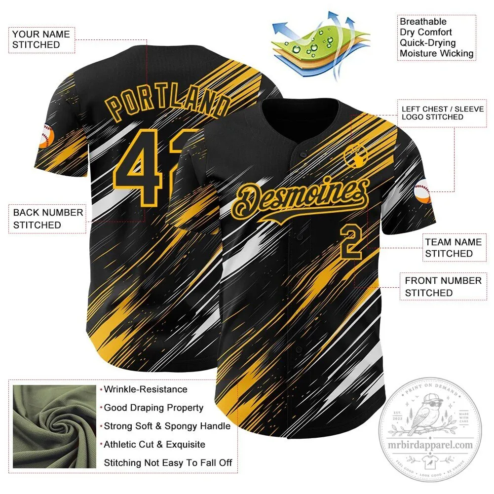 Custom Black Gold White Diagonal Scratch Brush Stroke Authentic Baseball Jersey 11 Custom Black Gold White Diagonal Scratch Brush Stroke Authentic Baseball Jersey