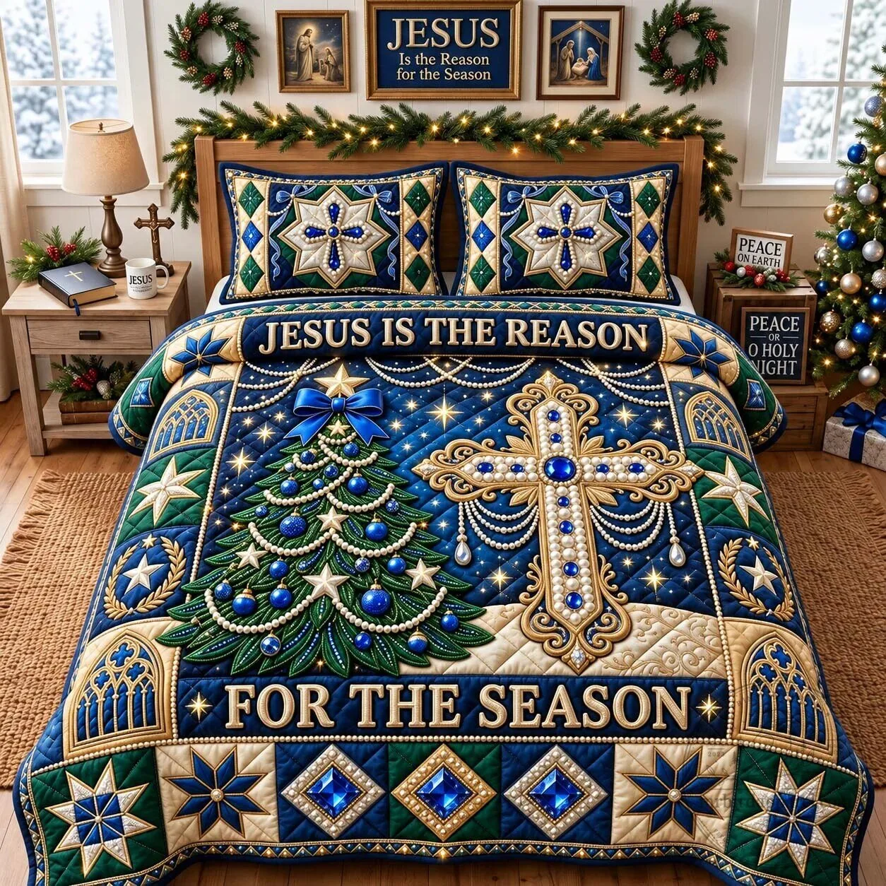 Jesus Is The Reason For The Season Christmas Quilted Bedding Set 7 Jesus Is The Reason For The Season Christmas Quilted Bedding Set