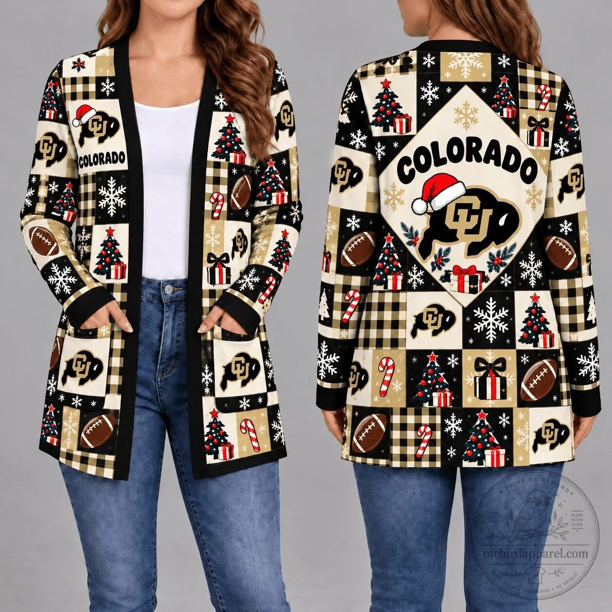 Colorado Buffaloes Christmas Holiday Pattern Women's Long Sleeve Cardigan 3 Colorado Buffaloes Christmas Holiday Pattern Women's Long Sleeve Cardigan