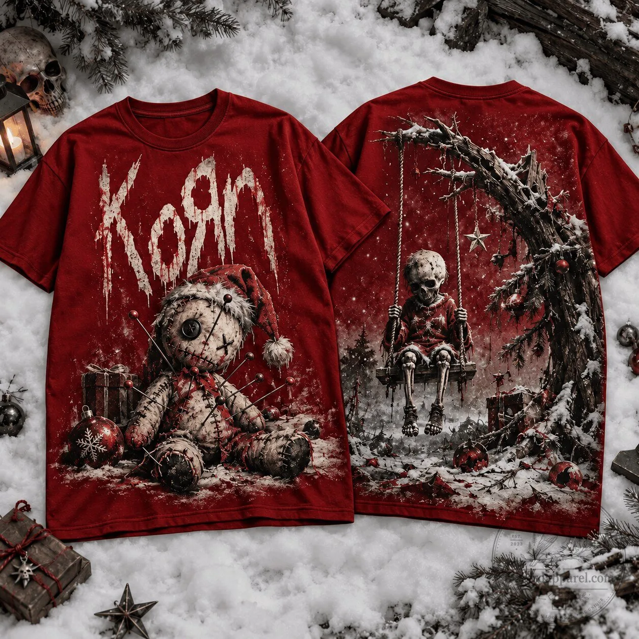 Korn Voodoo Doll Dark Christmas Skeleton Graphic Band Music T-Shirt 2 Korn Voodoo Doll Dark Christmas Skeleton Graphic Band Music T-Shirt