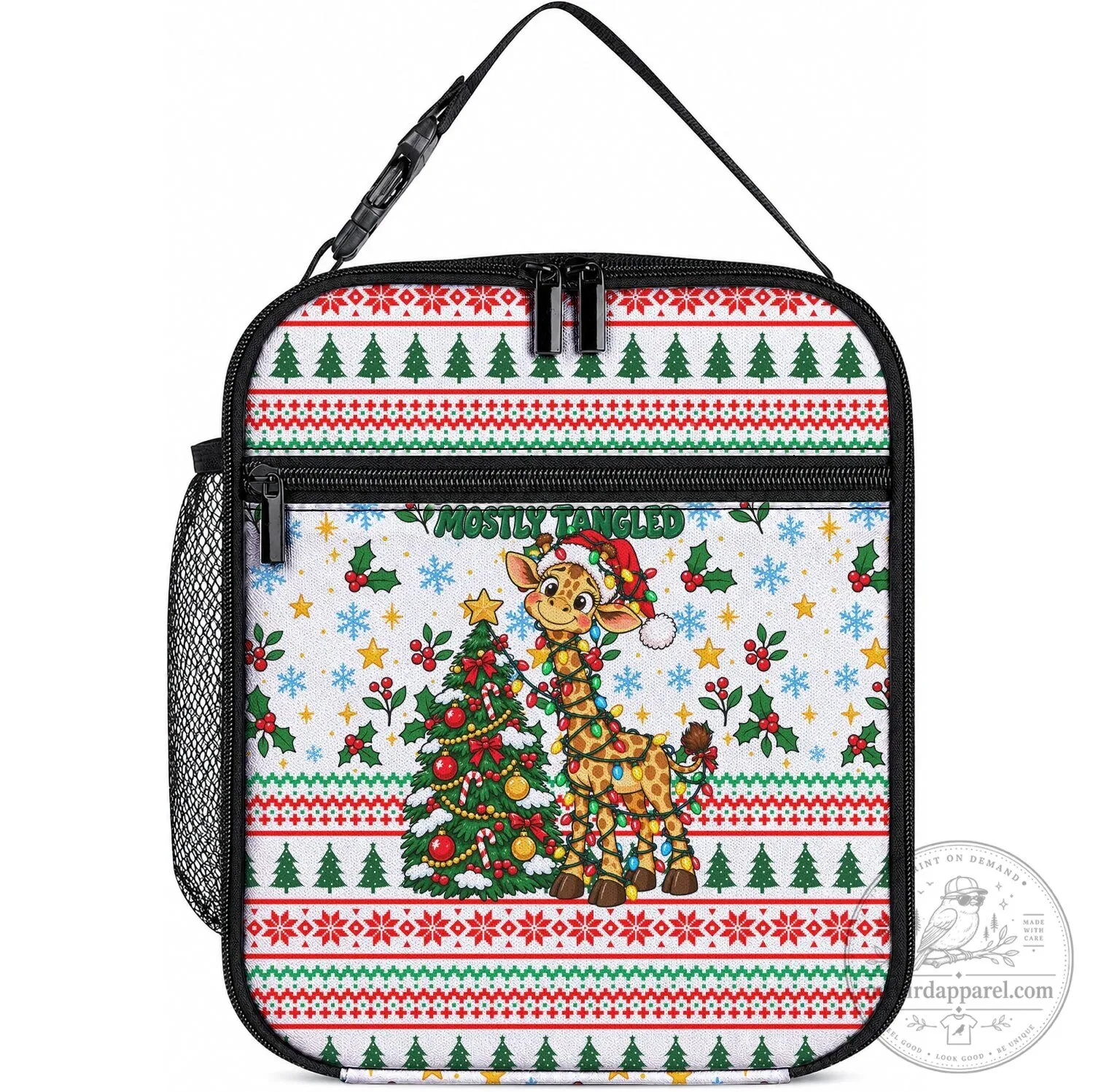 Christmas Giraffe Tangled in Lights Lunch Bag Insulated Cooler 2 Christmas Giraffe Tangled in Lights Lunch Bag Insulated Cooler