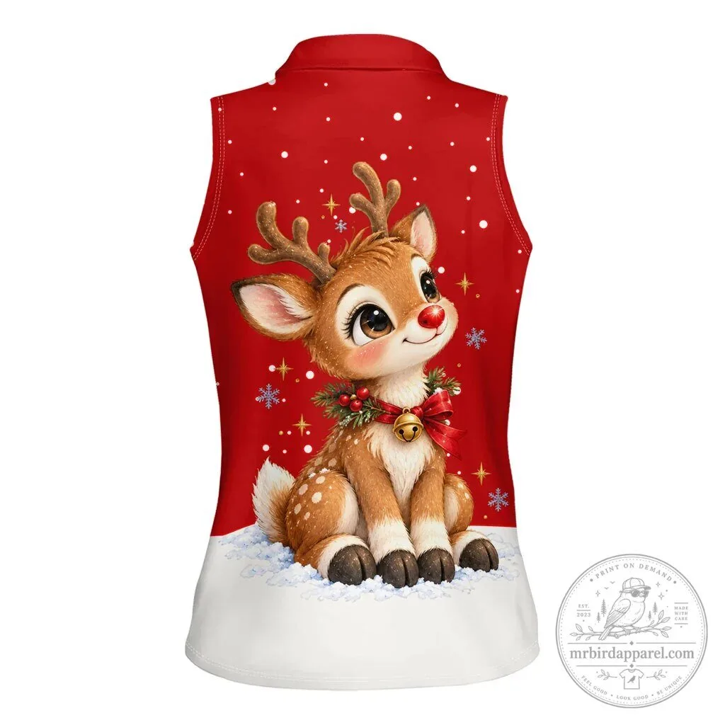 Cute Reindeer Boop The Red Nose Christmas Sleeveless Polo Shirt 12 Cute Reindeer Boop The Red Nose Christmas Sleeveless Polo Shirt