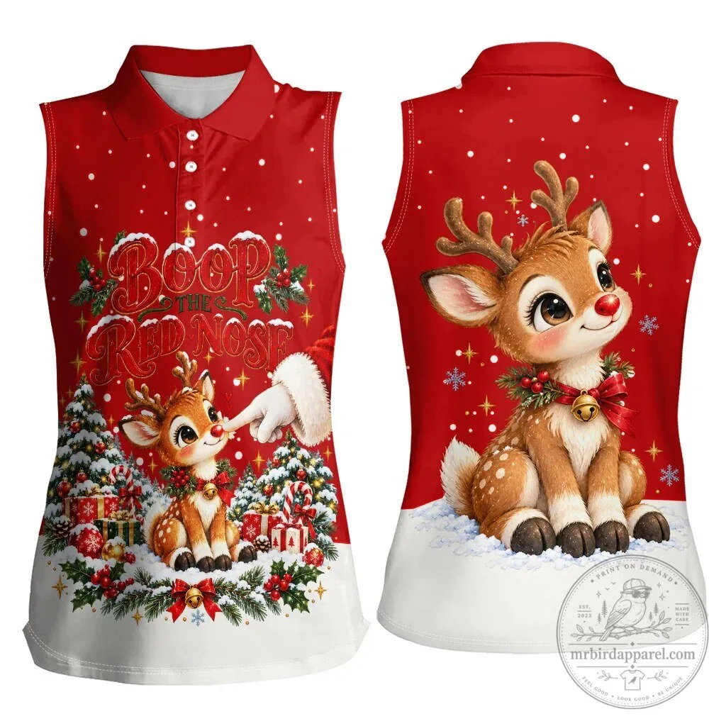 Cute Reindeer Boop The Red Nose Christmas Sleeveless Polo Shirt 13 Cute Reindeer Boop The Red Nose Christmas Sleeveless Polo Shirt