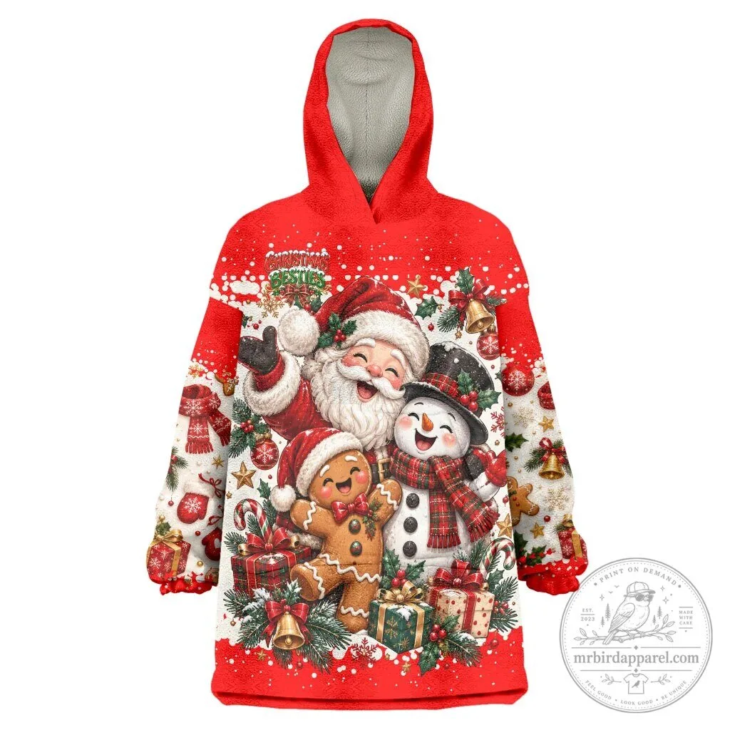 Christmas Santa Snowman Gingerbread Man Holiday Wearable Blanket Hoodie for Adults