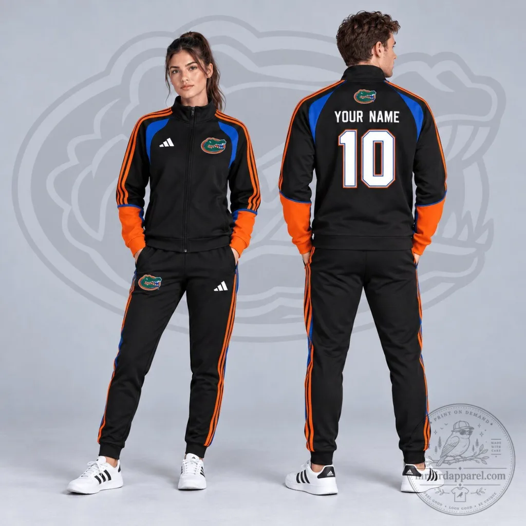 Florida Gators Personalized Varsity Stripe Full-Zip Tracksuit Jacket and Jogger Set Florida Gators Personalized Varsity Stripe Full-Zip Tracksuit Jacket and Jogger Set