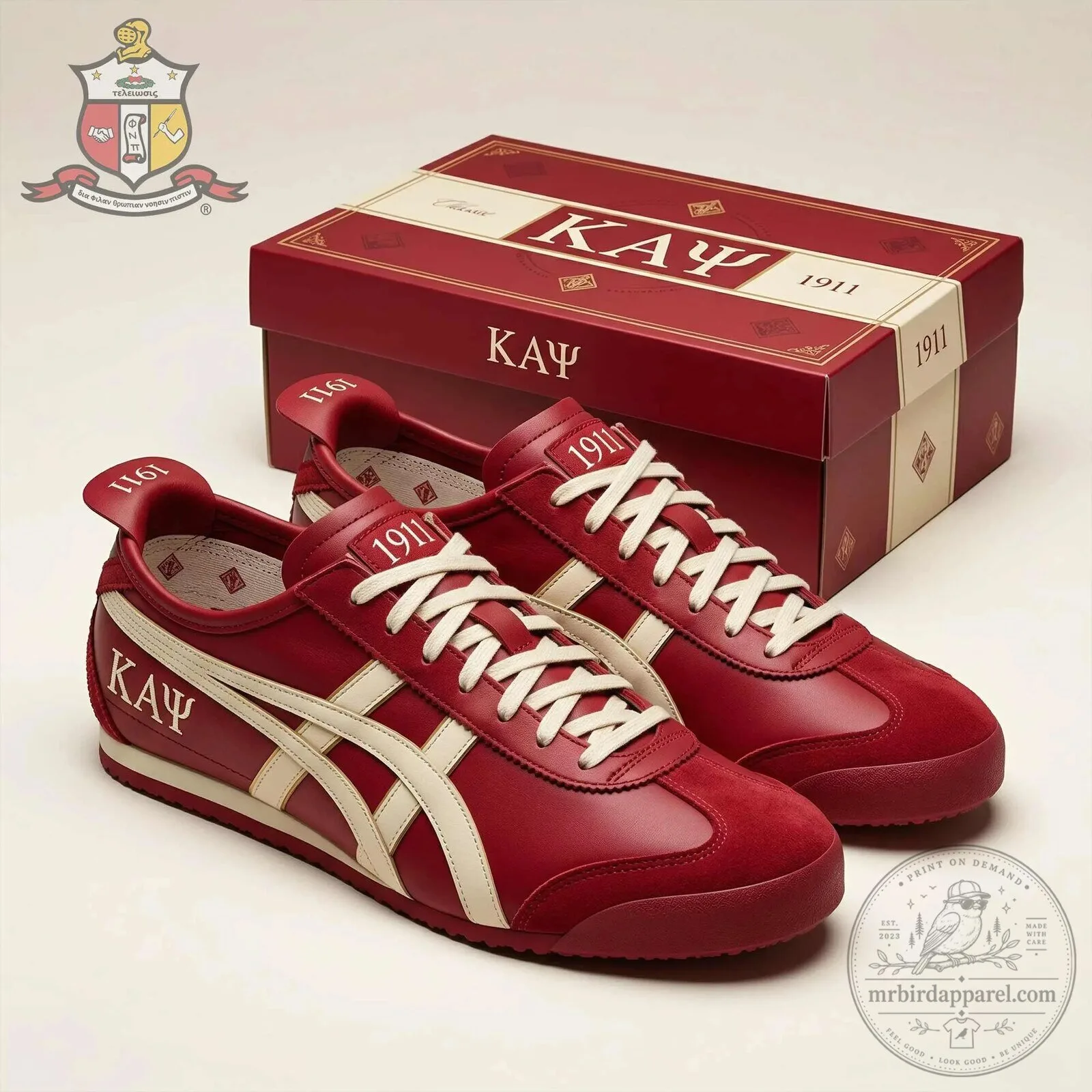 Kappa Alpha Psi Fraternity 1911 Crimson and Cream Athletic Sneakers