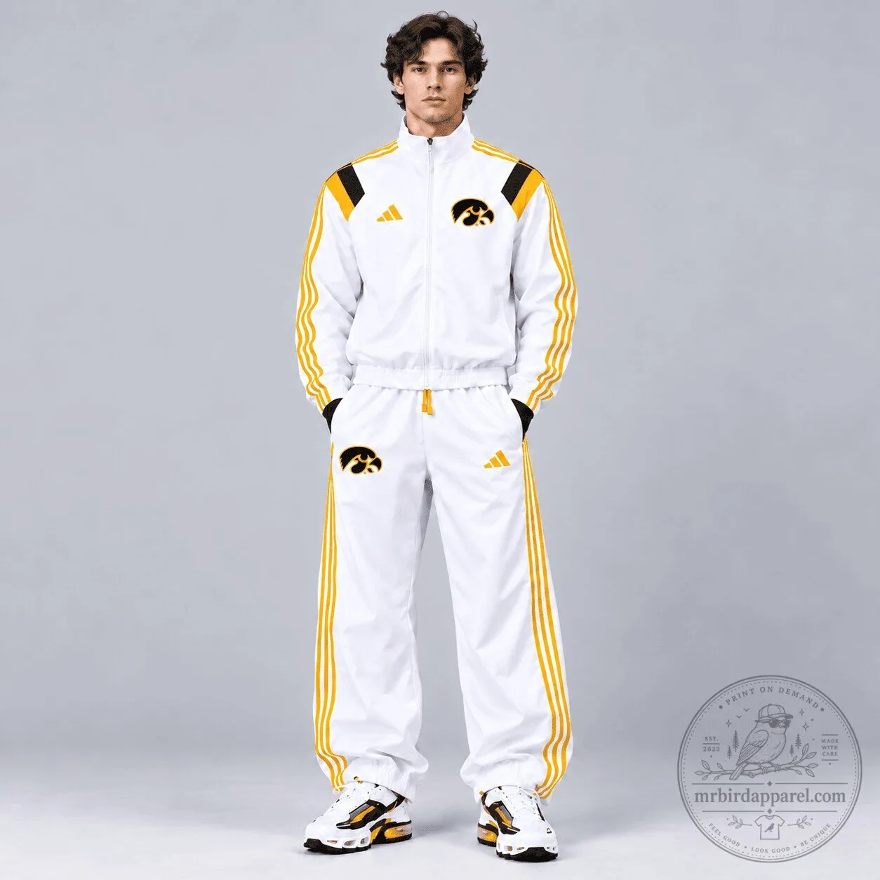 Iowa Hawkeyes NCAA White Track Jacket and Pants Set