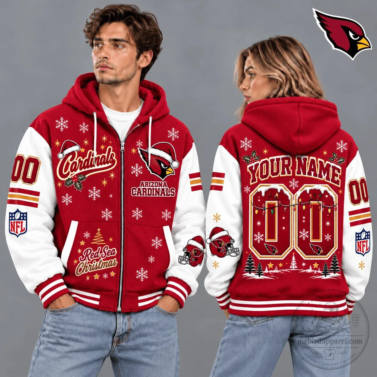 Arizona Cardinals Christmas Snowflake Custom Name Number Full-Zip Hoodie 1 Arizona Cardinals Christmas Snowflake Custom Name Number Full-Zip Hoodie