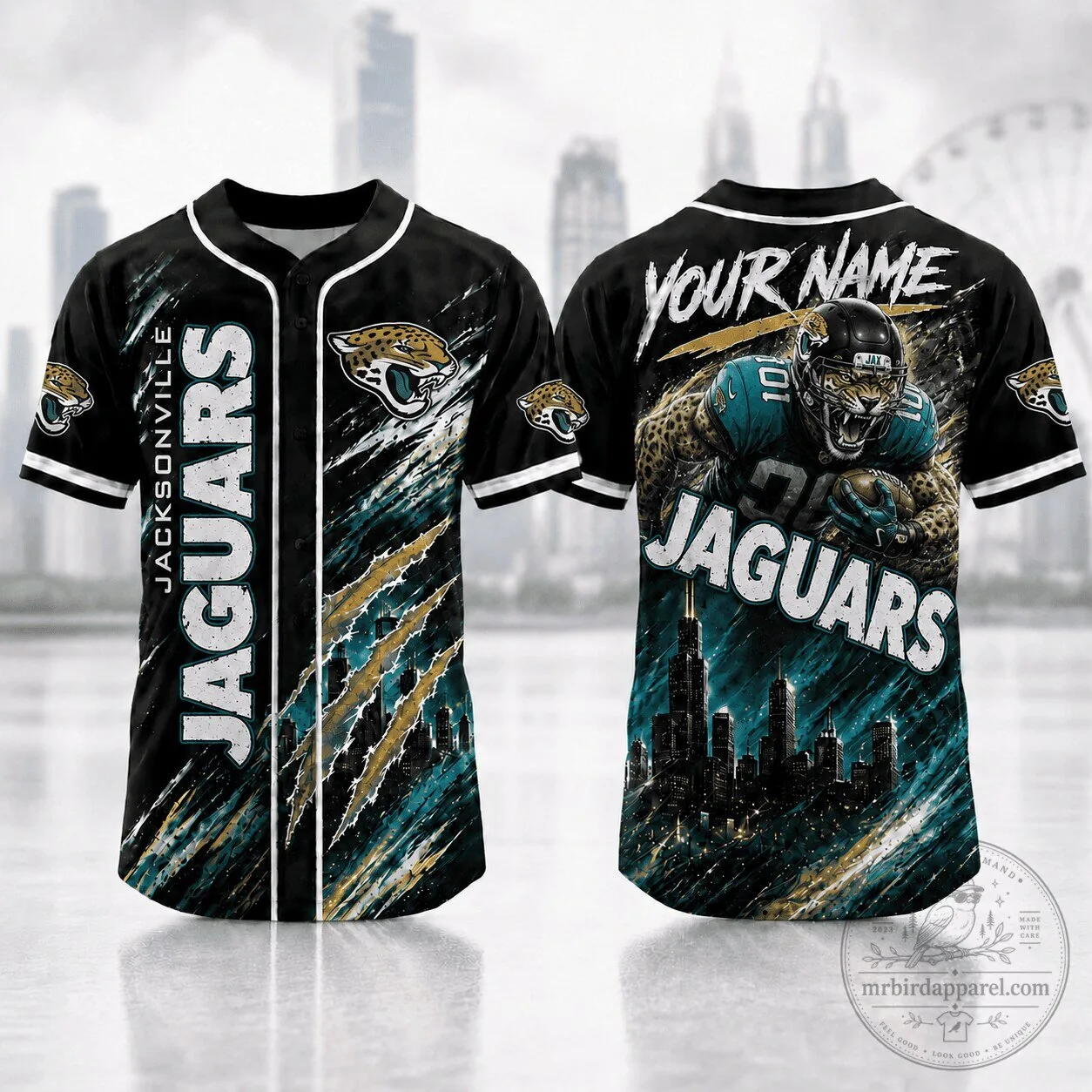 Jacksonville Jaguars Personalized Football Fan Baseball Jersey Shirt