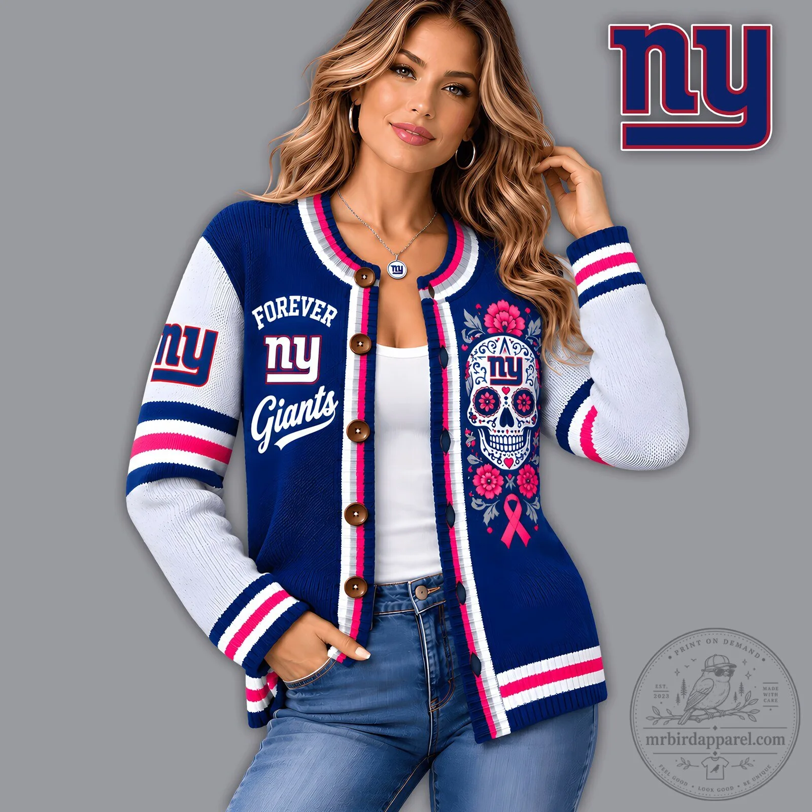 New York Giants Forever Floral Skull Knit Cardigan for Women