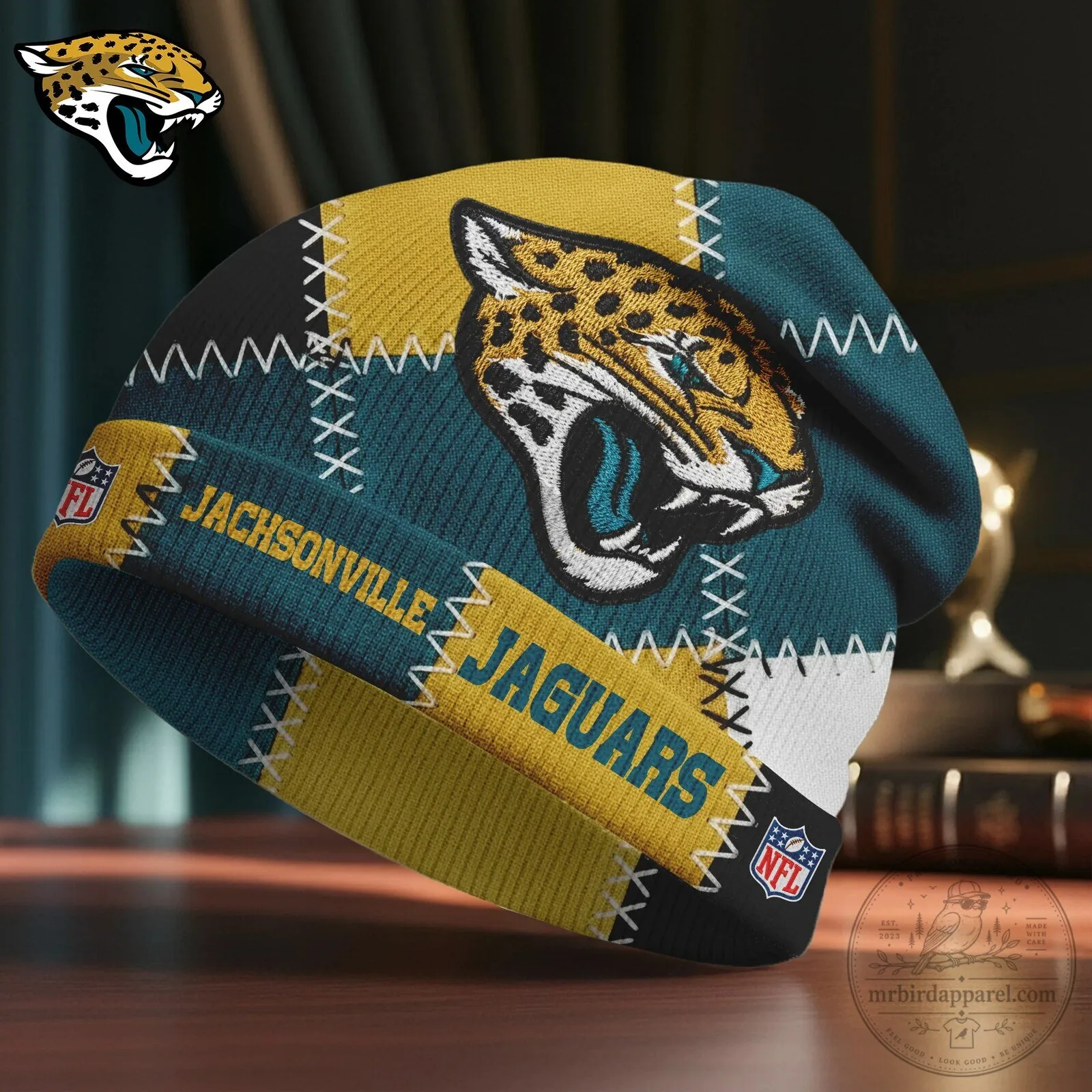 Jacksonville Jaguars NFL Patchwork Design Knit Beanie Hat