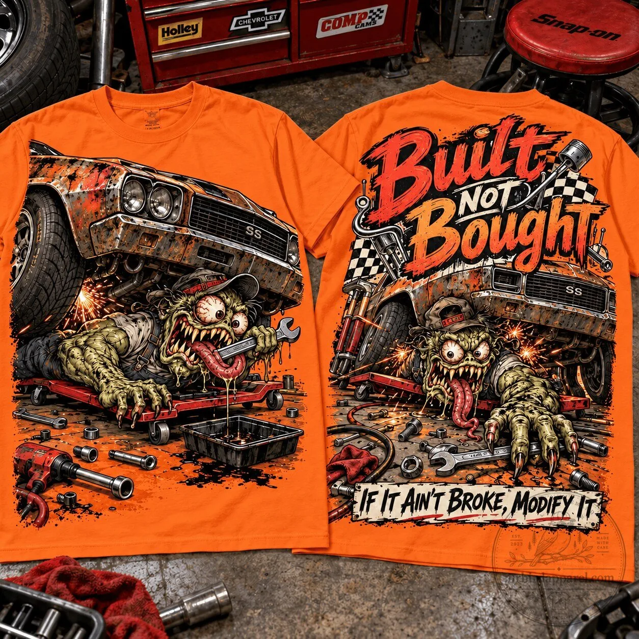 Rat Fink Built Not Bought Garage Monster Hot Rod Car Mechanic T-Shirt