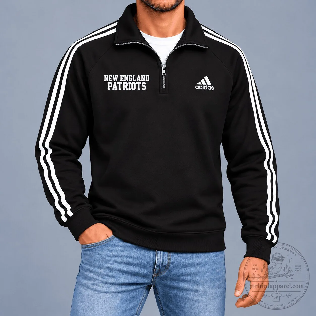 New England Patriots Adidas Black Quarter-Zip Pullover Sweatshirt