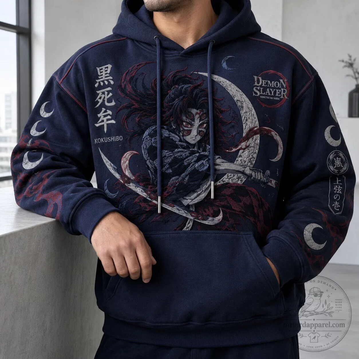 Kokushibo Demon Slayer Anime Manga Japanese Moon Graphic Hoodie