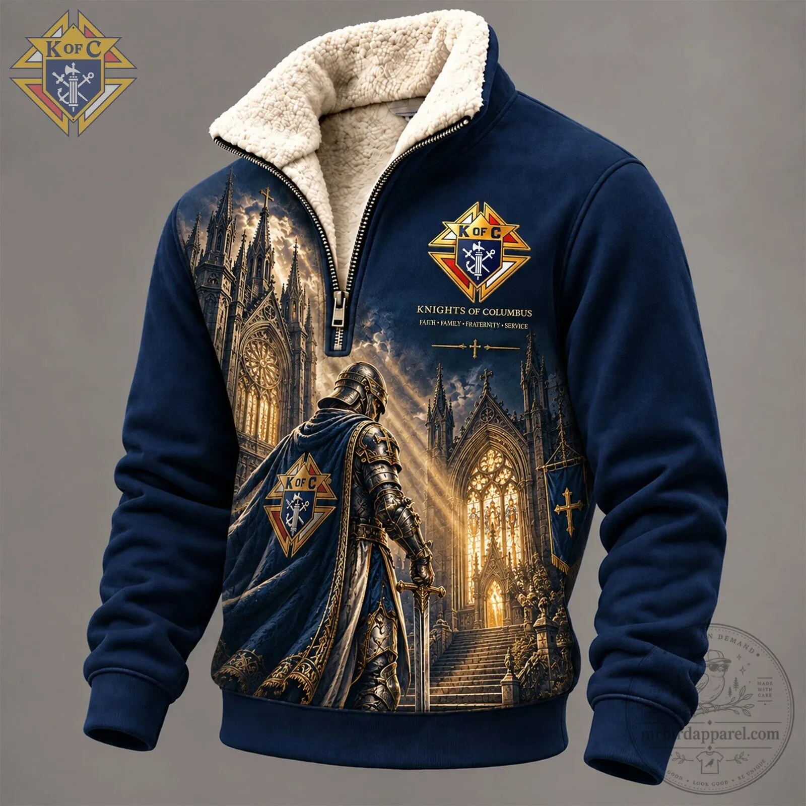 Knights of Columbus Faith Family Fraternity Service Sherpa Fleece Quarter Zip Jacket 1 Knights of Columbus Faith Family Fraternity Service Sherpa Fleece Quarter Zip Jacket